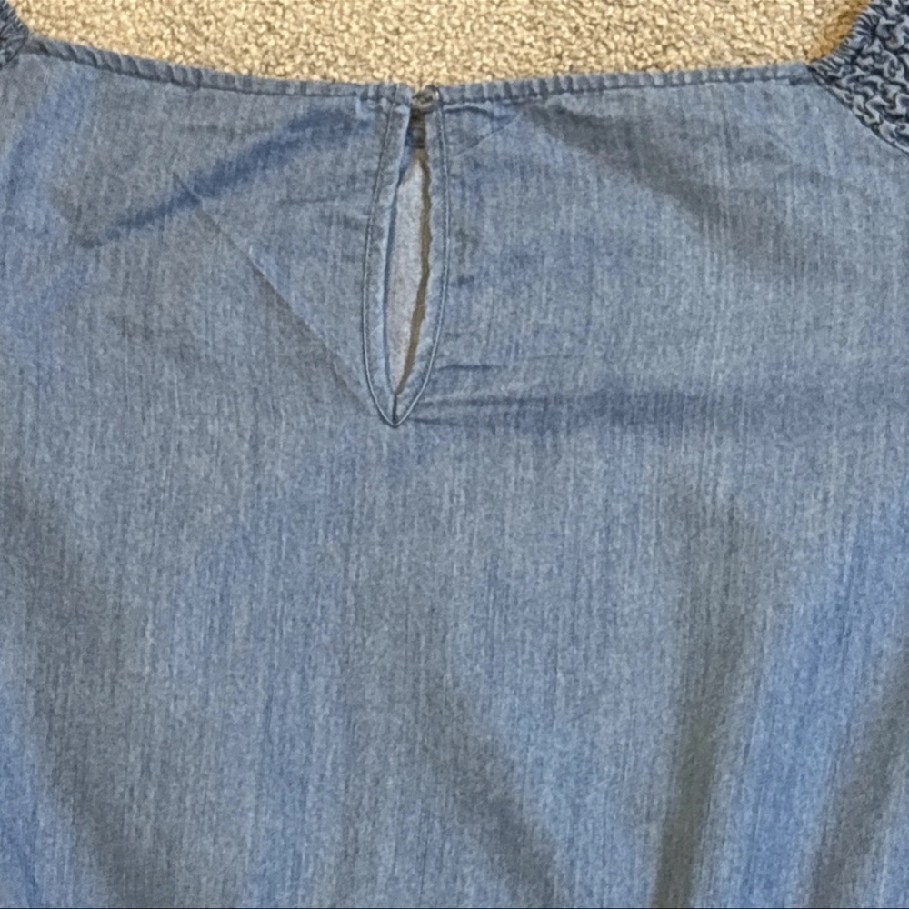 Ashley Stewart Smocked Peplum Stonewash Jean Blouse Flare Sleeve Fairy SZ 18/20 - Picture 14 of 16